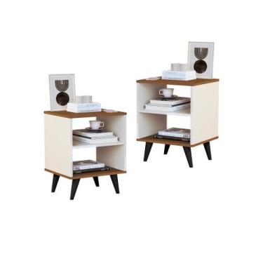 Imagem de Kit 2 Mesa De Cabeceira Encanto Quarto Modelo Retrô - E-NOVA MÓVEIS, O