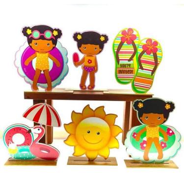 Imagem de Kit Display de Mesa 6 Peças Festa na Piscina Feminino MDF - Juju Brasi
