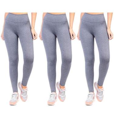 Imagem de Kit 3 Calça Legging Leg Feminina Academia Lisa Preta Cinza Cós alto Em