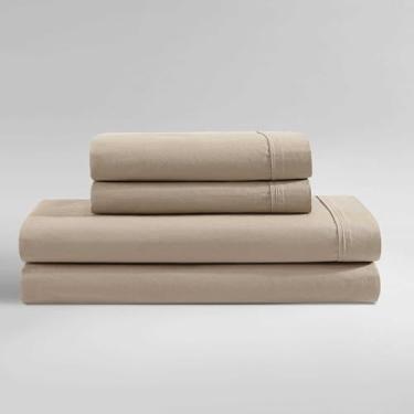 Imagem de Calvin Klein - Lençóis de solteiro, moderno conjunto de cama de percal lavado de algodão com bolsos profundos, essencial de roupa de cama super macio e aconchegante, certificado Oeko-TEX (percal