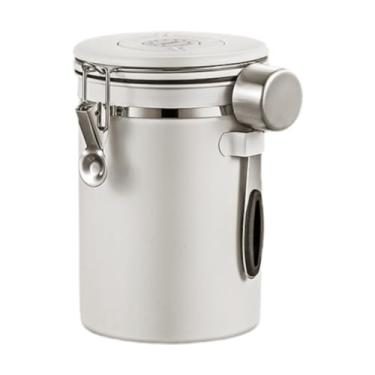 Imagem de Ioensy Lata de café, lata de chá e açúcar, ferramenta de armazenamento de cozinha, armazenamento de café moído de aço inoxidável para doces, chá de folhas, Branco, 1.8l