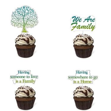 Imagem de 24 peças de enfeite de cupcake de reunião de família árvore genealógica adereços de cabine de fotos topo de cupcake de família para inauguração de casa/adoção/decorações de festa de reunião de família