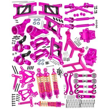 Imagem de RC Aluminum Metal Shocks&Drive Shaft Axles&Suspension Arms&Steering Block&Camber Links Toe Links&Gearbox&Body Posts Mount&Shock Tower Upgrades Parts for 1/18 LaTrax Teton Desert Prerunner,Pink
