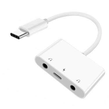 Imagem de NFHK Placa de som auxiliar e microfone tipo C USB-C para áudio duplo de 3,5 mm com adaptador de carregamento PD compatível com laptop e tablet