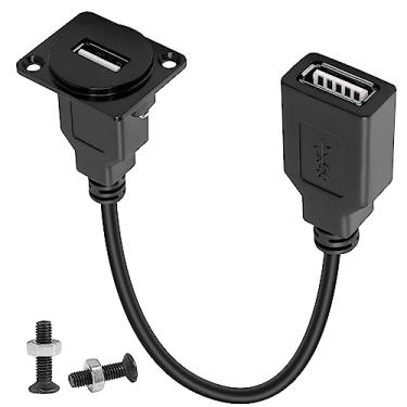 Imagem de QIANRENON Adaptador de cabo curto USB 2.0 para montagem em painel USB 2.0 fêmea para conector fêmea soquete de montagem fixa, painel D/XLR para extensão de carregamento de transferência de dados,
