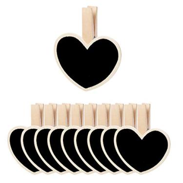 Imagem de uxcell 10 mini quadros-negros com clipe de madeira, design de coração, placa de negro para casamentos, festa de aniversário, quadro de mensagens, tabela, lembrete, etiqueta de preço