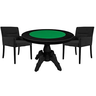 Imagem de Mesa de Jogos Carteado Redonda Montreal Tampo Reversível Preto com 2 Cadeiras Vicenza Preto Fosco - Gran Belo