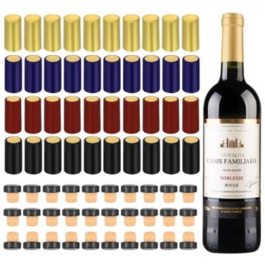 Imagem de 70 peças seladoras de vinho para garrafas de vinho, kit de revendedor de garrafas de vinho para cruzeiros com cápsulas termorretráteis de PVC, 30 rolhas de cortiça e 40 cápsulas termorretráteis,