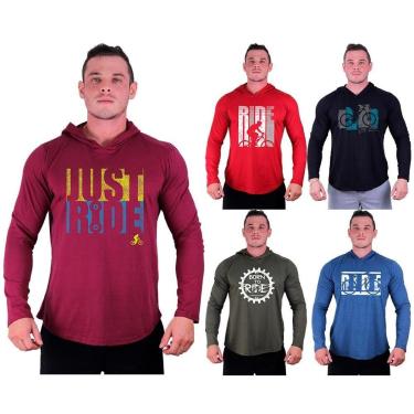 Imagem de Kit 5 Camisetas Manga Longa com Touca Longline Estampada Treino Academia Lazer Casual-Masculino