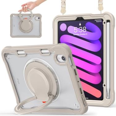 Imagem de Miimall Capa para Mini 7 A17 Pro, iPad Mini 6ª/7ª geração 2021/2024 de 8,3 polegadas, suporte giratório de 360°, à prova de choque/porta-lápis/capa protetora com alça dobrável de 180° para iPad Mini