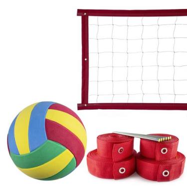 Imagem de Kit Rede de Vôlei 5 metros + Marcação Vermelho + Bola - Evo Sports, Br
