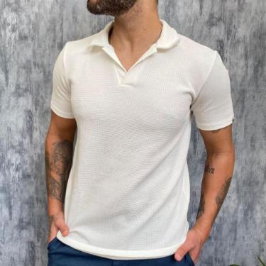 Imagem de Camisa Polo Masculina Tricot Premium Casual Básica - lifestyle, Off wh