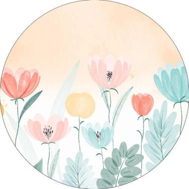 Imagem de Painel De Festa Redondo 1,50x1,50 - Floral Aquarela Salmão com Verde 1