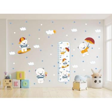 Imagem de Adesivo de Parede Urso Skate Bolinhas Régua Crescimento - Adesivos Kig