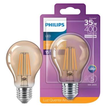 Imagem de Lâmpada Retrô Filamento Led 4w A60 400lm Bivolt Philips, 127/220V, BRA