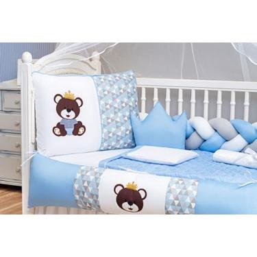 Imagem de Kit Protetor Berço Trança Americano Urso Rei Original Azul Menino 12 p