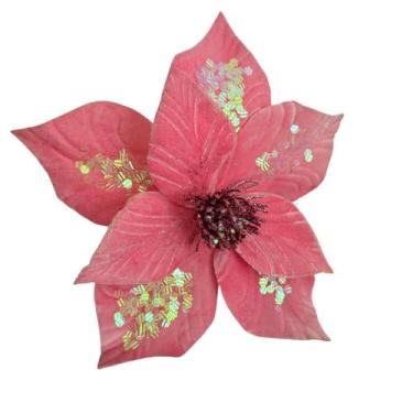 Imagem de Flor artificial de natal veludo rosa - Carmella Presentes