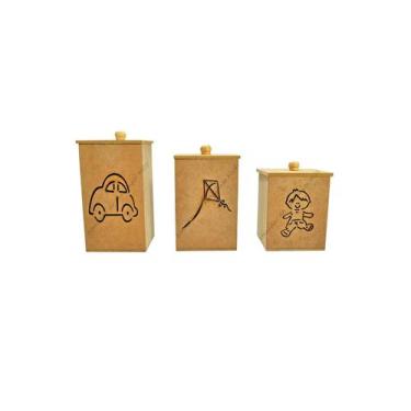 Imagem de Jogo 3 Potes Bebê Meninos Mdf Madeira Cru - Atacadão do Artesanato Mdf