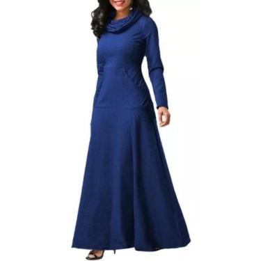 Imagem de Vestido Longo Mangas Longas Bolso Canguru - IND DA MODA, Azul, G