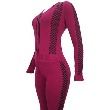 Imagem de Conjunto Feminino Tricot Quadr - Katlen Tricot, Magenta, Único