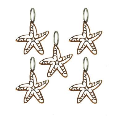 Imagem de Pacote 10 Aplique Chaveiro Concha Estrela Decoração 5x5cm Mdf Cru - At