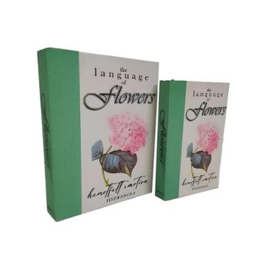 Imagem de Kit Caixa Decorativa Livro Fake Flores Verde 2 Peças  - Jolitex