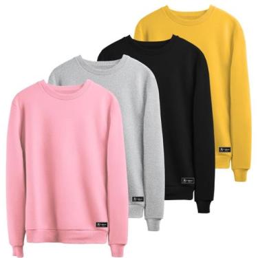 Imagem de Kit 4 Moletons Masculino e Feminino Liso Básico sem Capuz gola Redonda