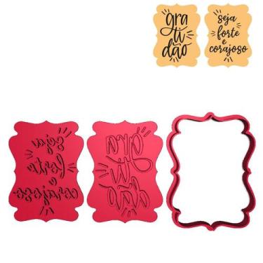 Imagem de Kit 2 Cortadores Placa Gratidão Seja Forte Corajoso - DOCE IMPRESSO, 1