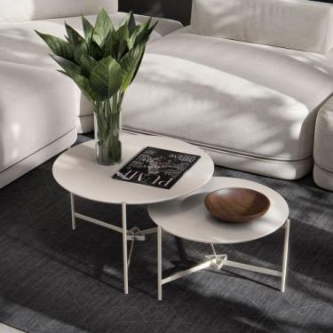 Imagem de Kit mesas de centro Prisma com pés de ferro tampo redondo - Off White 