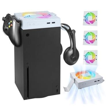 Imagem de Ventoinha de resfriamento para Xbox Series X, Xbox Series X Cooler com velocidade do ventilador automático ajustável por temperatura, suporte de controlador, baixo ruído, luz RGB, 2 portas USB para