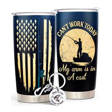 Imagem de 365FURY Presentes de pesca para homens – Presentes de pesca para pai, namorado, marido – Conjunto de presentes engraçados 590 ml de aço inoxidável e chaveiro, aniversário, para pescadores