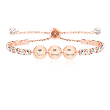 Imagem de Mayfaith Pulseira de tênis de zircônia cintilante, confortável, ajustável, fecho bolo, estrela, sol/melhores amigos para sempre, joias de amizade para mulheres SA5161-SA5163, Adjustable, Latão,