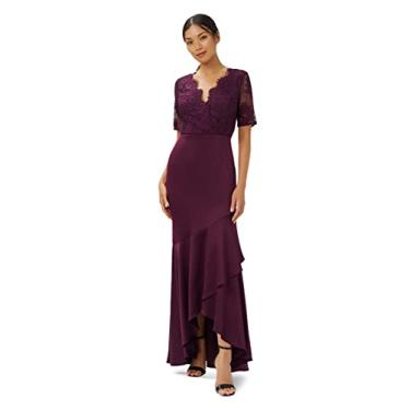 Imagem de Adrianna Papell Vestido feminino de crepe de cetim de renda, Bordeaux, 36