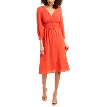 Imagem de Adrianna Papell Vestido feminino de manga 3/4 midi franzida, Laranja queimada, 40