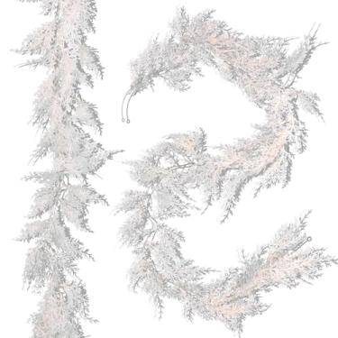 Imagem de RECUTMS 2 Peças Guirlandas Artificiais de Pinheiro de Natal 5,91 Pés Folhas Falsas de Cedro Branco Galhos Videiras Falso Pendurado Pinheiro Cipreste Decoração de Natal Rattan Feria (6 Pés/2 Peças, Gui