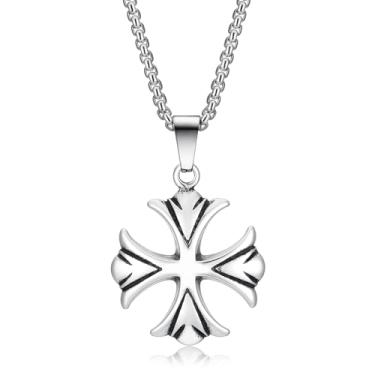 Imagem de HEXALOVA Colar de cruz para homens, corrente de cruz de prata, pingente de aço inoxidável para mulheres, colar gótico, joia cristã gótica, Aço inoxidável, Sem Pedra Preciosa