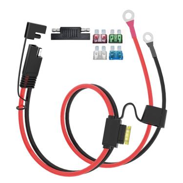 Imagem de ELFCULB Cabo de extensão de conectores de bateria SAE de 2FT 10AWG com 5 fusíveis compatível com carregador de bateria de gerador solar, SAE para anel O, para acessórios solares