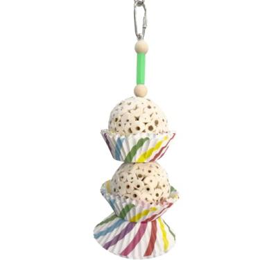 Imagem de 1564 Double Tutu Chew - Brinquedo de gaiola de pássaro triturável de madeira de sola artesanal para pendurar, copos de bolo de grau de padaria, diversão para animais de estimação de tamanho médio