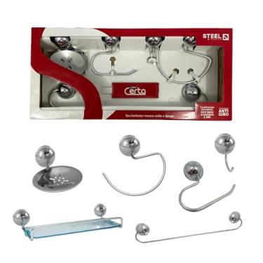 Imagem de Kit Banheiro 5 Peças Aço Inox Alumínio Antiferrugem Papeleira Saboneteira Cabide Porta-Toalhas 40 cm Design Moderno