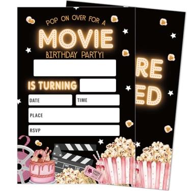 Imagem de heiyihe Convites de aniversário de filme, pacote com 20 convites de festa de aniversário para meninos meninas com envelopes, suprimentos de festa para chá de bebê, 10 cm x 15 cm - D23