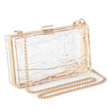 Imagem de WJCD Bolsa feminina transparente de acrílico para noite bolsa clutch transparente em forma de ondulação vintage para banquete, Transparente., 7.1 in x 4.3 in x 2.2 in