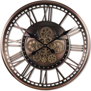 Imagem de Relógio de parede grande decorativo de 53 cm para decoração moderna de sala de estar, relógio de parede industrial grande com engrenagens steampunk, relógio de parede de metal com números romanos