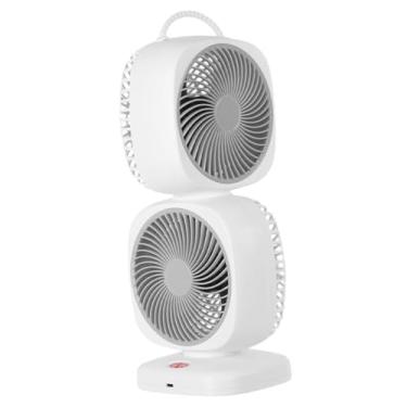 Imagem de IEUDNS Ventilador giratório de camada dupla, ventilador de mesa portátil recarregável prático de 5 velocidades ajustável ventilador de refrigeração leve para, Cinza