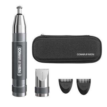 Imagem de Conair Aparador masculino de orelha, nariz e sobrancelha, lâmina chanfrada patenteada 360 para experiência sem puxar, sem rastros, kit de 5 peças com estojo de viagem