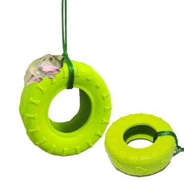 Imagem de JSLZF 2PCS Tree Frog Habitat Frog Tank Accessories Terrarium Decor Frog Climbing Swing with Suction Cup Hook Green Rubber Climbing Toy for Frogs