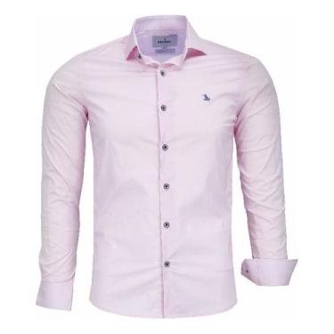 Imagem de Camisa Social Masculina Manga Longa Amil Slim Elastano 1823, Rosa bebê