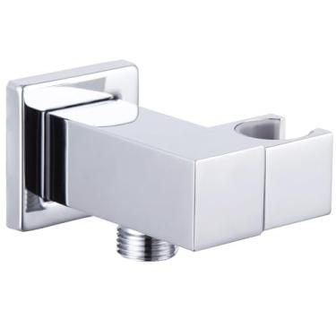 Imagem de (Supply Elbow with Shower Arm Holder) - Wall Union with Handheld Shower Holder, Angle Simple Brass Shower Supply Elbow and Swivel Shower head Bracket, Shower Handle Holder with Water Outlet Elbow Male 1.3cm IPS, Chrome