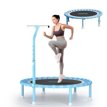 Imagem de Juturna Trampolim Rebounder Para Adultos, Trampolim De Exercícios De 40" Para Ambientes Internos E Externos Com Capacidade De 300 Libras, Mini Rebounder Com Barra De Alça Ajustável Em Forma De T, Azul