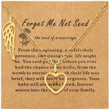 Imagem de ERNTRNL Colar memorial de aborto espontâneo – joia de perda de gravidez, semente de asas de anjo e esquece-me not, aço inoxidável, presente para o Dia da Mãe e Dia das Mães, Mães em luto, middle, Aço