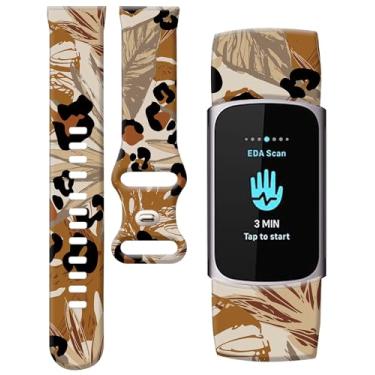 Imagem de PLKTJOSA Compatível com Charge 6/Charge 5 para mulheres e homens, pulseiras elásticas ajustáveis, pulseira esportiva respirável, rastreador de saúde macio (pontos de camuflagem de leopardo grunge)
